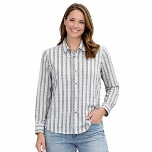 Robert Graham Shirt Women’s Small 100% Cotton Button Up Blue Jacquard Stripe